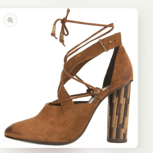 Free People Nouvella Wrap Brown Heels Suede Leather Wooden Heel,size 6.5 - Picture 1 of 13